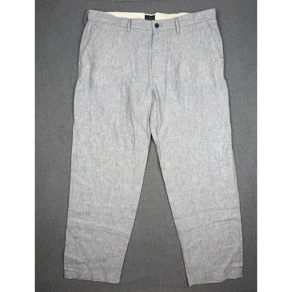 J Crew Oarsman Pants Mens 38x32 Gray Linen Lightweight Beach Casual Summer